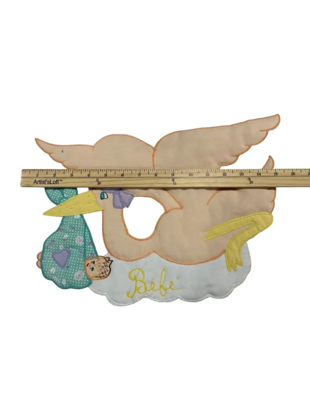 Handmade Stork Baby Patch With Embroidered Details For Nursery Decor Or Baby Bla
